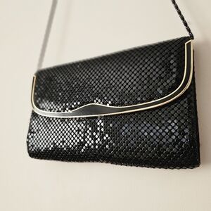 Vintage 1980s 1970s Black Sequin Clutch Evening Bag Mesh Art Deco Gatsby Gold
